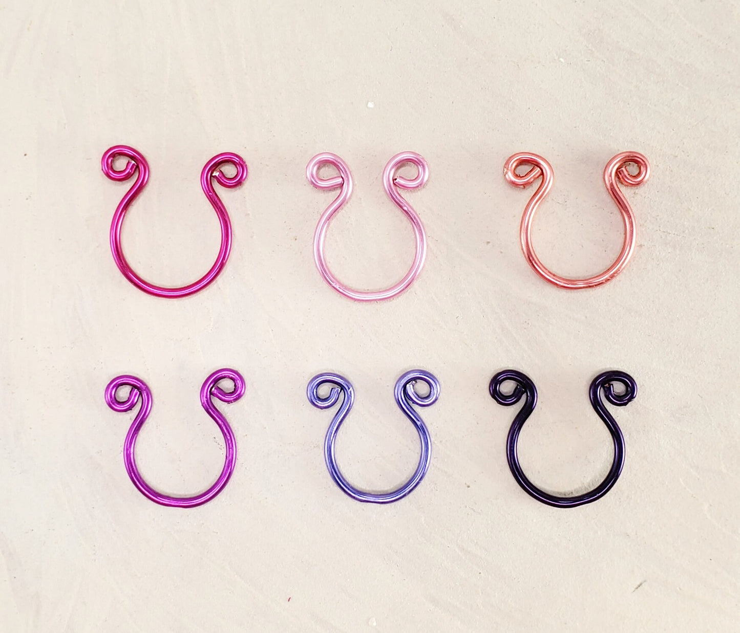 Nose Septum Cuff, Set of 6 for the price of 5! Pinks + Purples, Nose Jewelry, Nose Ring, Unisex Jewelry, Handmade, Minimalist, Steampunk