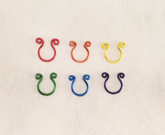 Rainbow Set of 6 Nose Rings or Ear Cuffs for the price of 5! FAKE No Piercing, Body Jewelry, Gift Woman Man Unisex, Adjustable