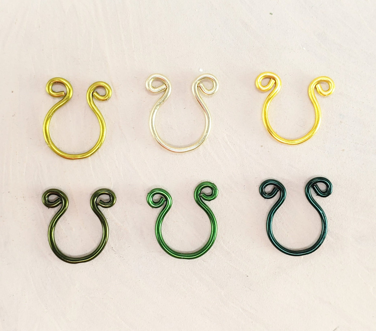 Set of 6 Nose Rings or Ear Cuffs in Greens + Yellows for the price of 5! Fake No Piercing Body Jewelry, Gift Woman Man Unisex, Adjustable