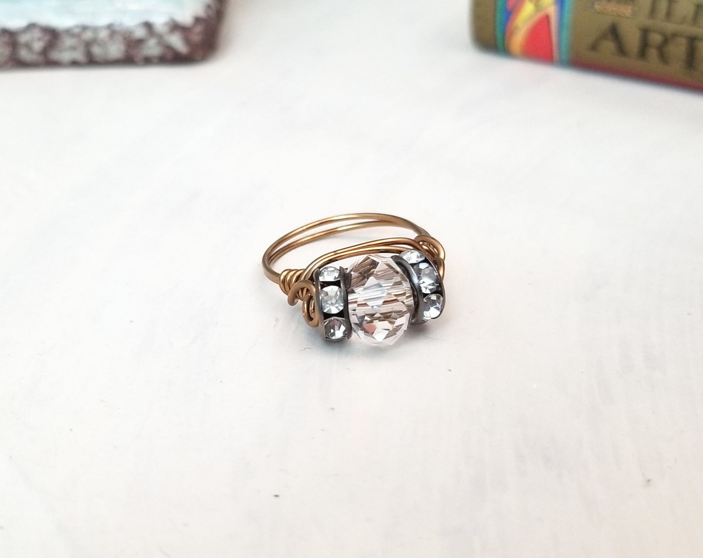 Wire Ring in Clear with Rhinestones, Fairy Tale, Renaissance, Medieval, Choice of Colors and Metals