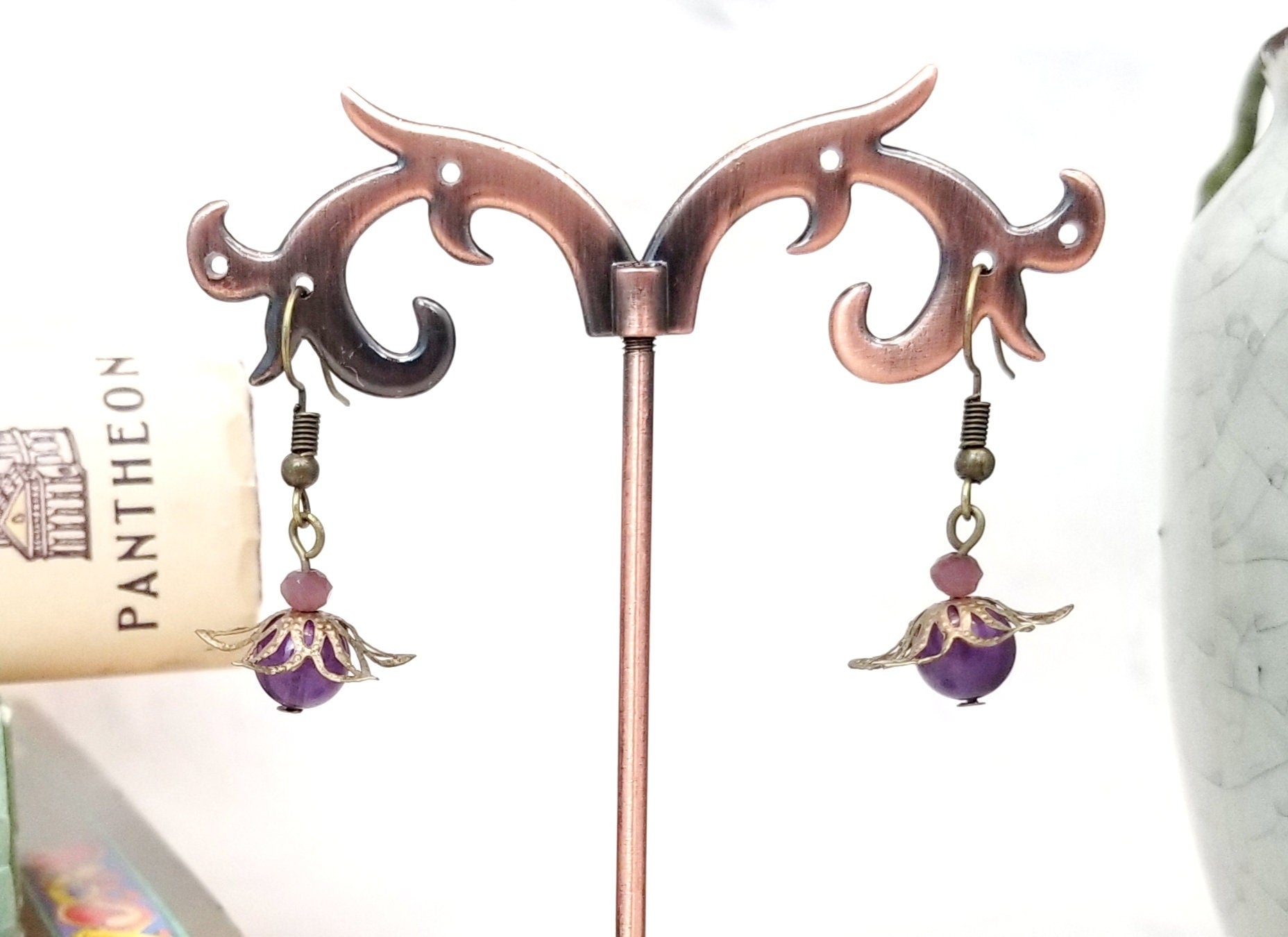 Star Flower Earrings in Purple, Wedding, Bridesmaid, Art Nouveau, Belle Époque, Renaissance, Garden, Choice of Closure Types