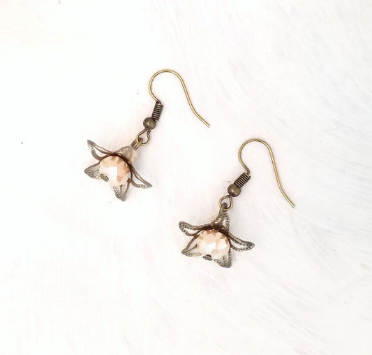 Star Flower Earrings in Opaque Champagne, Wedding, Bridesmaid, Art Nouveau, Belle Époque, Renaissance, Garden, Choice of Closure Types