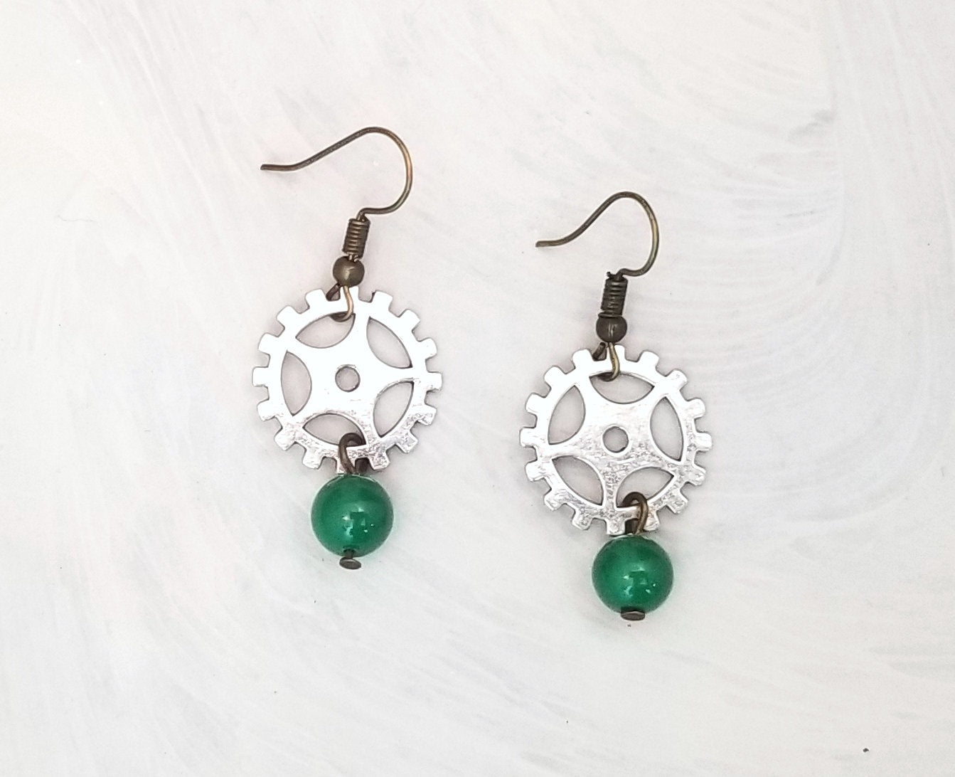 Steampunk Earrings with Gears Over Beads, Party, Wedding, Bridesmaid, Choice of Colors