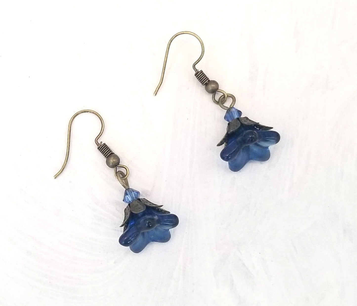 Glass Flower Earrings in Montana Sapphire Blue, Wedding, Bridesmaid, Art Nouveau, Belle Époque, Renaissance, Garden, Choice of Closure Types