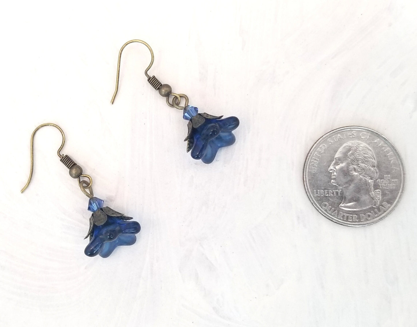 Glass Flower Earrings in Montana Sapphire Blue, Wedding, Bridesmaid, Art Nouveau, Belle Époque, Renaissance, Garden, Choice of Closure Types