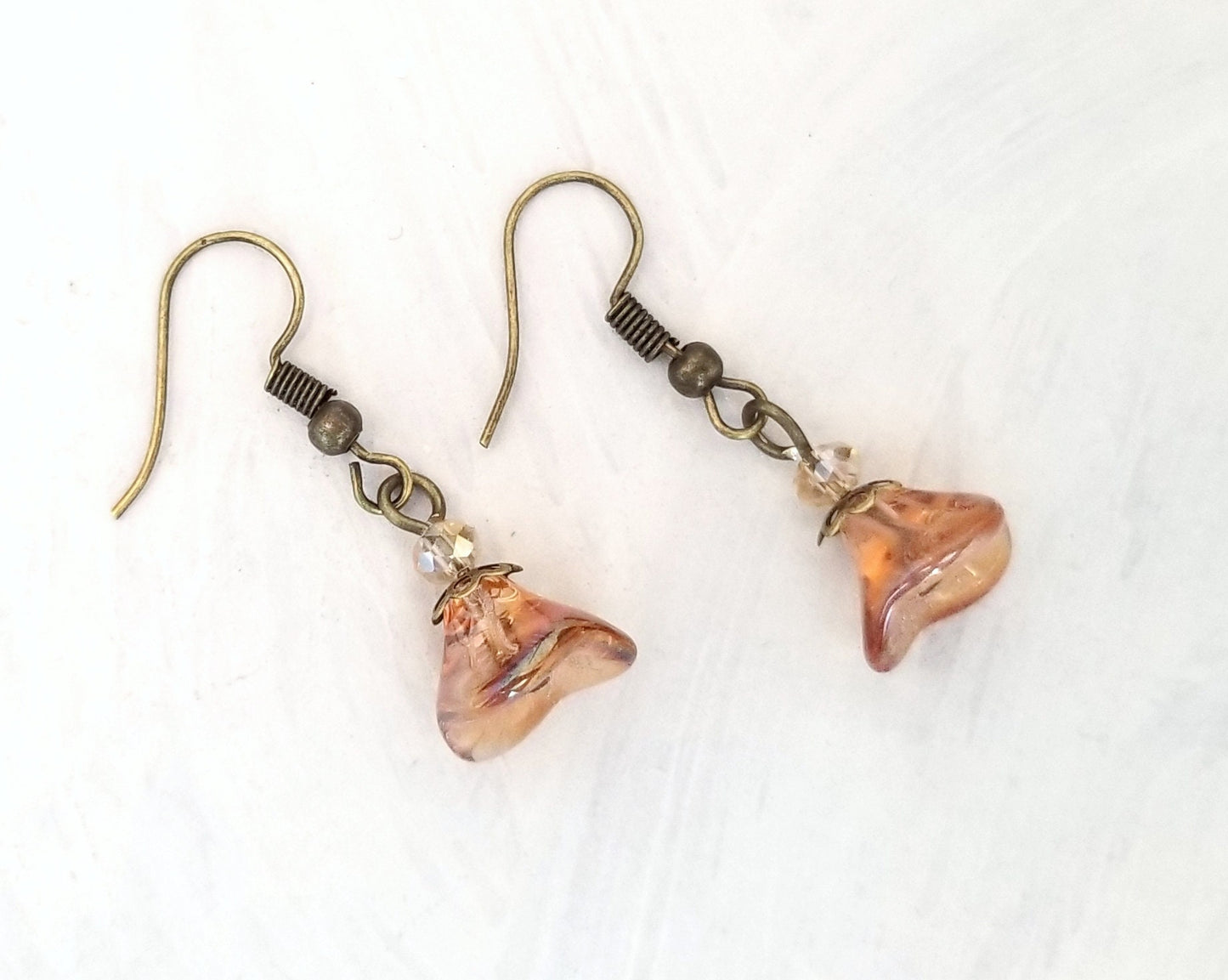 Glass Flower Earrings in Light Peach/Brown, Wedding, Bridesmaid, Art Nouveau, Belle Époque, Renaissance, Garden, Choice of Closure Types