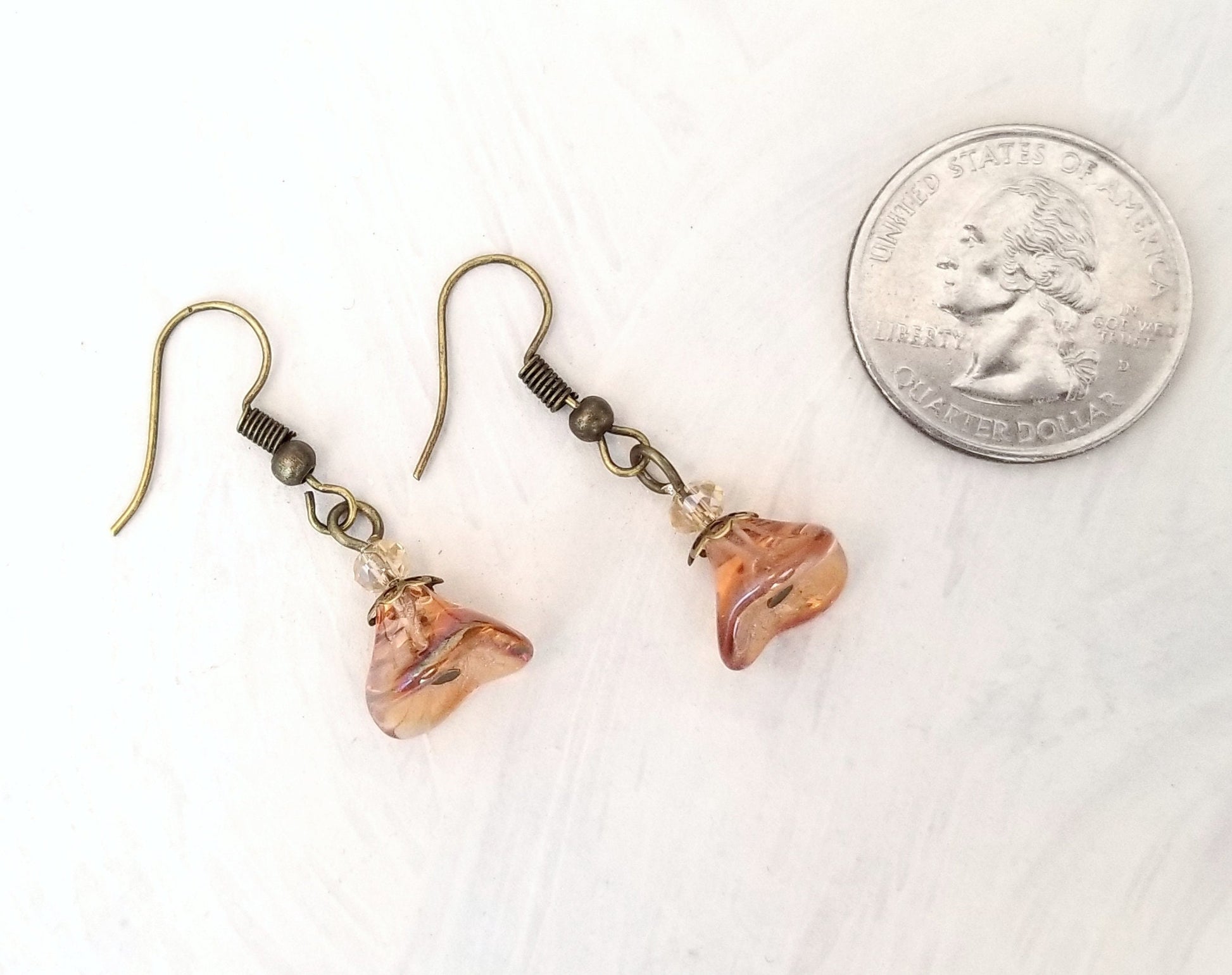 Glass Flower Earrings in Light Peach/Brown, Wedding, Bridesmaid, Art Nouveau, Belle Époque, Renaissance, Garden, Choice of Closure Types