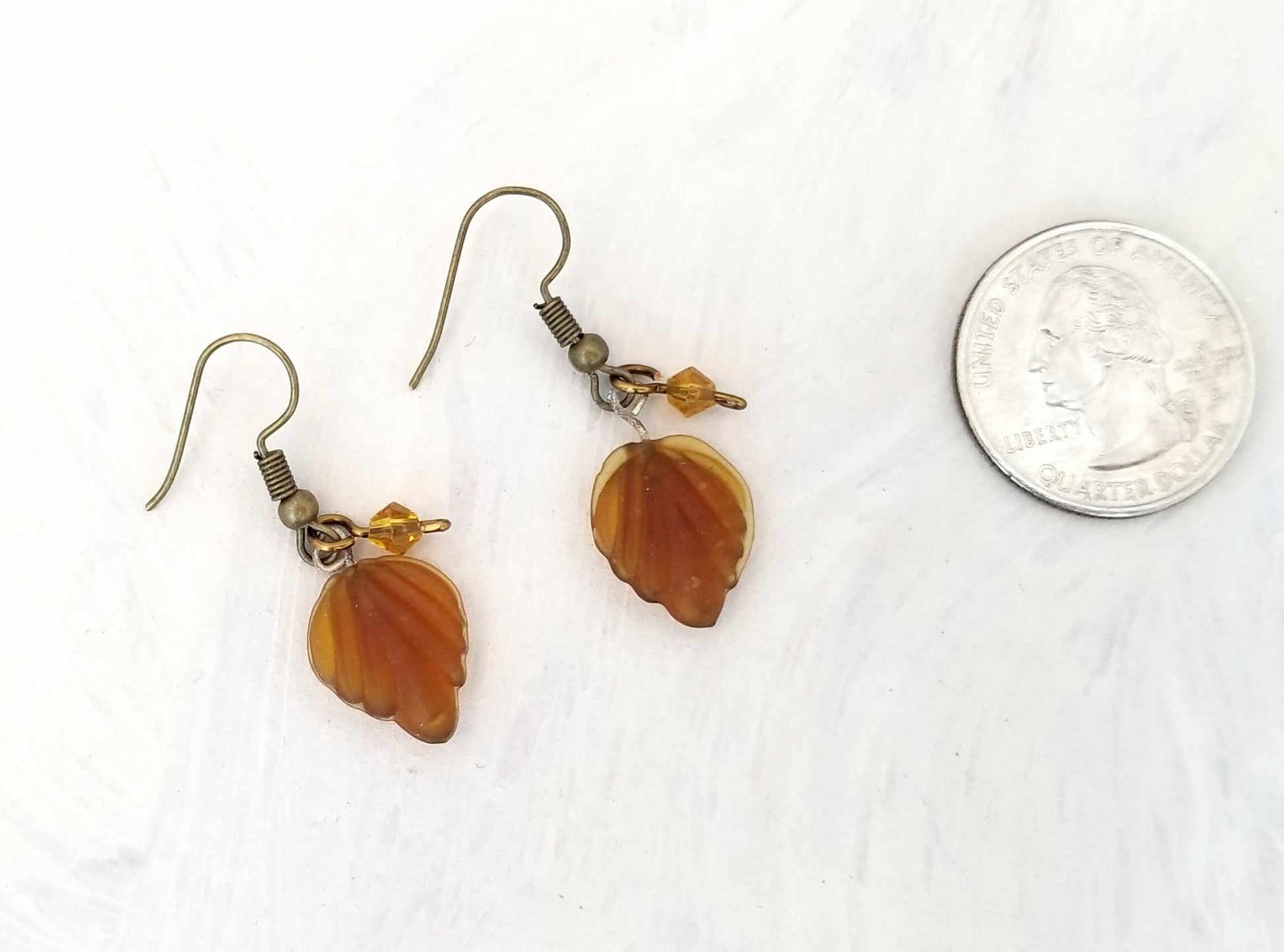Small Glass Leaf Earrings in Frosted Brown, Wedding, Bridesmaid, Art Nouveau, Belle Époque, Renaissance, Forest, Choice of Closure Types