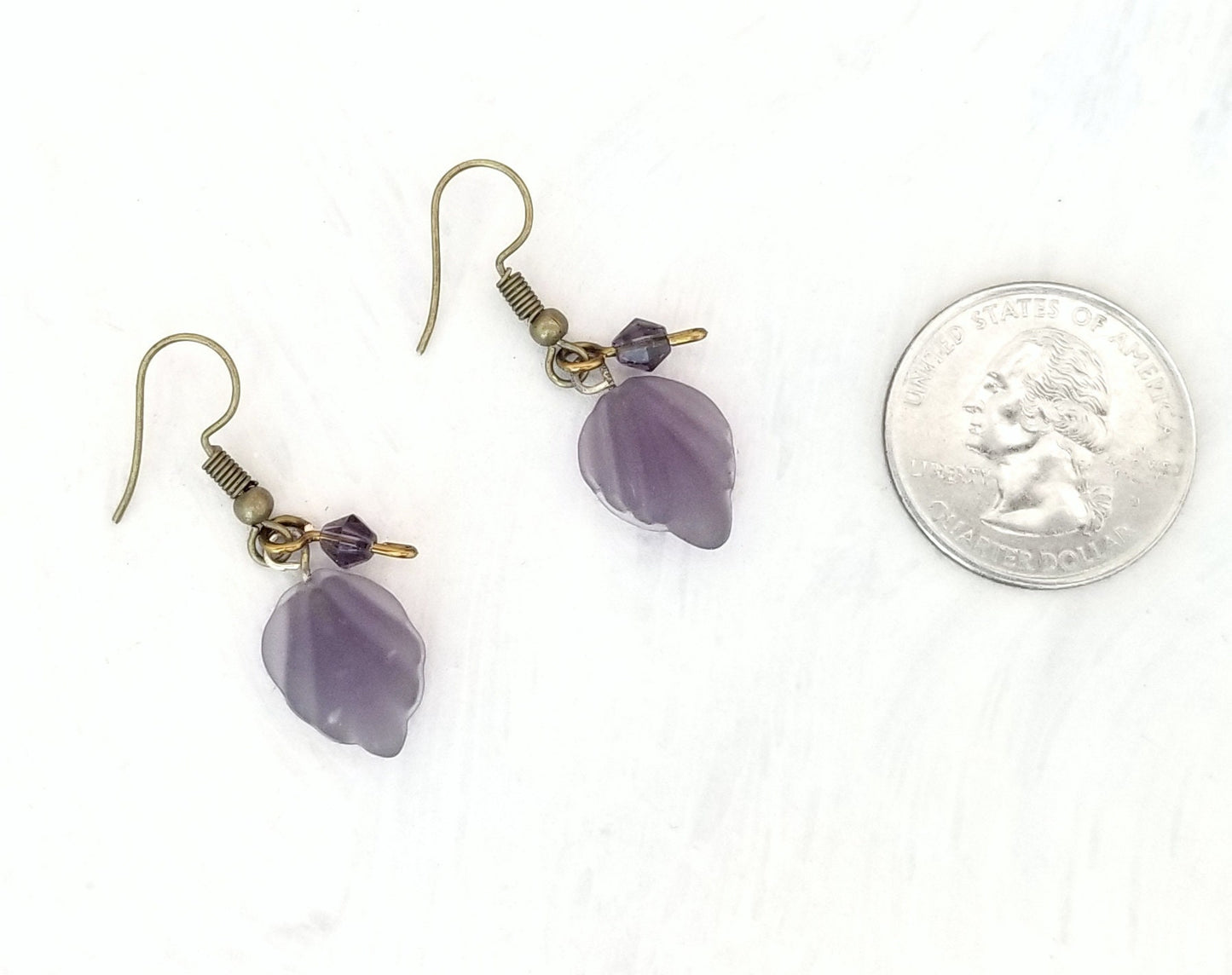 Small Glass Leaf Earrings in Frosted Purple, Wedding, Bridesmaid, Art Nouveau, Renaissance, Belle Epoque, Forest, Choice of Closure Types