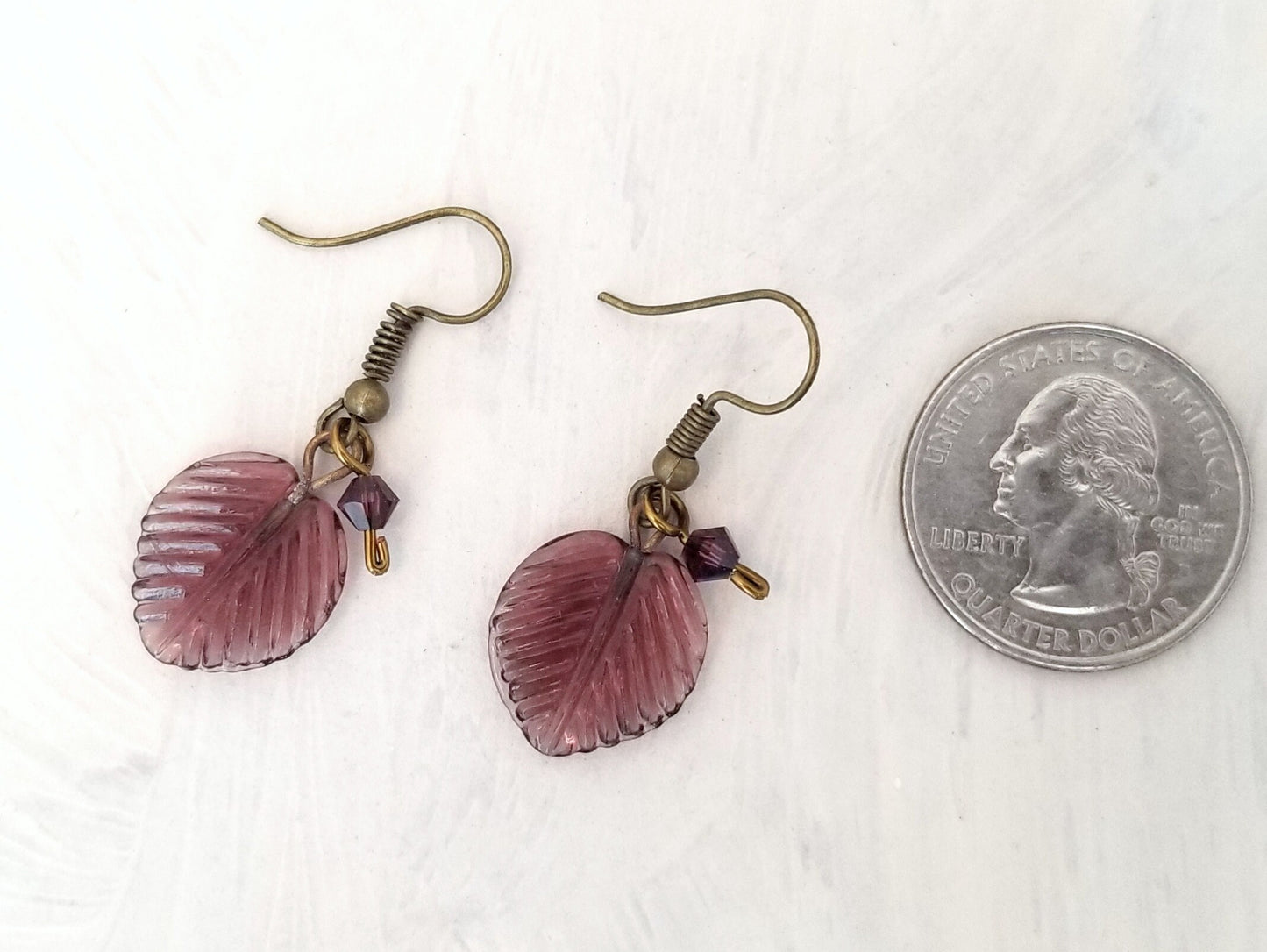 Medium Glass Leaf Earrings in Wine Purple, Wedding, Bridesmaid, Art Nouveau, Renaissance, Belle Epoque, Forest, Choice of Closure Types