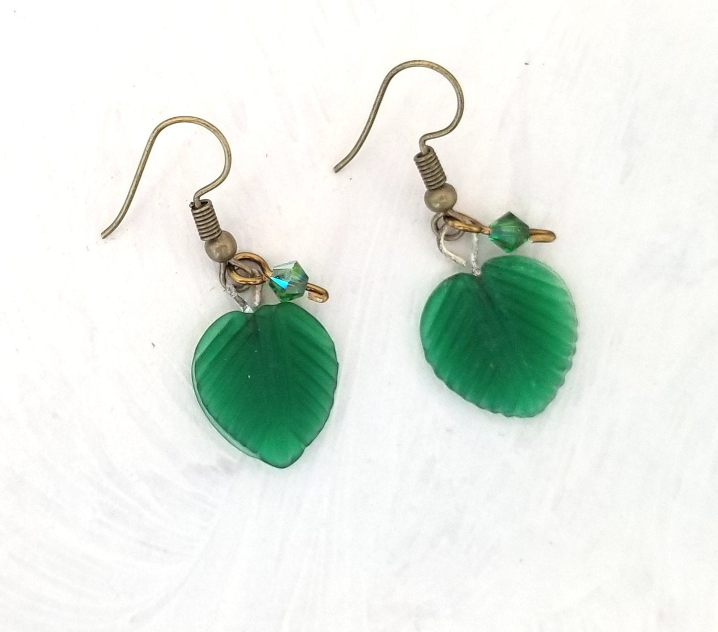 Medium Glass Leaf Earrings in Frosted Green, Wedding, Bridesmaid, Art Nouveau, Renaissance, Forest, Choice of Closure Types