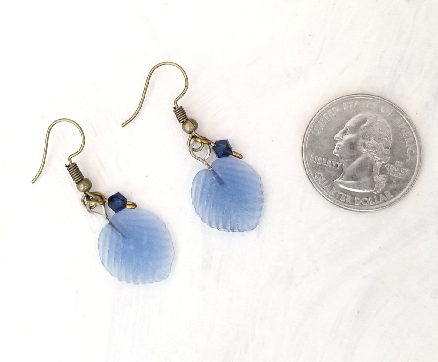 Medium Glass Leaf Earrings in Frosted Blue, Wedding, Bridesmaid, Art Nouveau, Renaissance, Belle Epoque, Forest, Choice of Closure Types