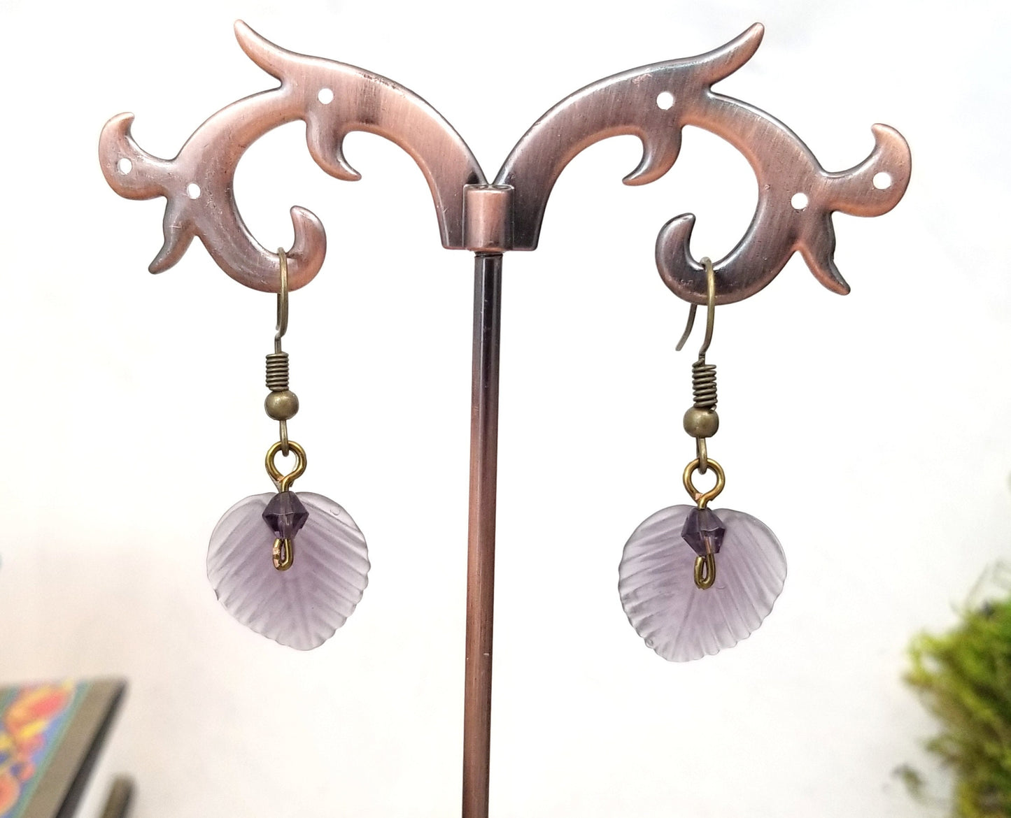 Medium Glass Leaf Earrings in Frosted Purple, Wedding, Bridesmaid, Art Nouveau, Renaissance, Belle Epoque, Forest, Choice of Closure Types