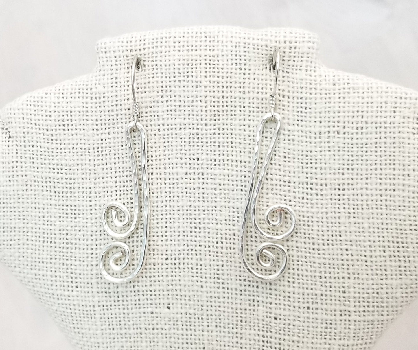 Hammered Spiral Wire Earrings, Medium Length, Art Deco, Modern, Simple, Wedding, Bridesmaid, Choice of Metals and Closure Types