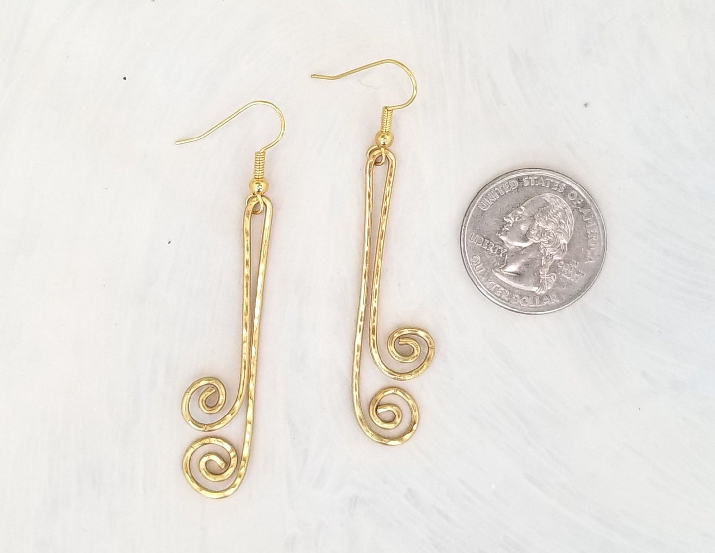 Hammered Spiral Wire Earrings, Long, Art Deco, Modern, Simple, Wedding, Bridesmaid, Choice of Metals and Closure Types