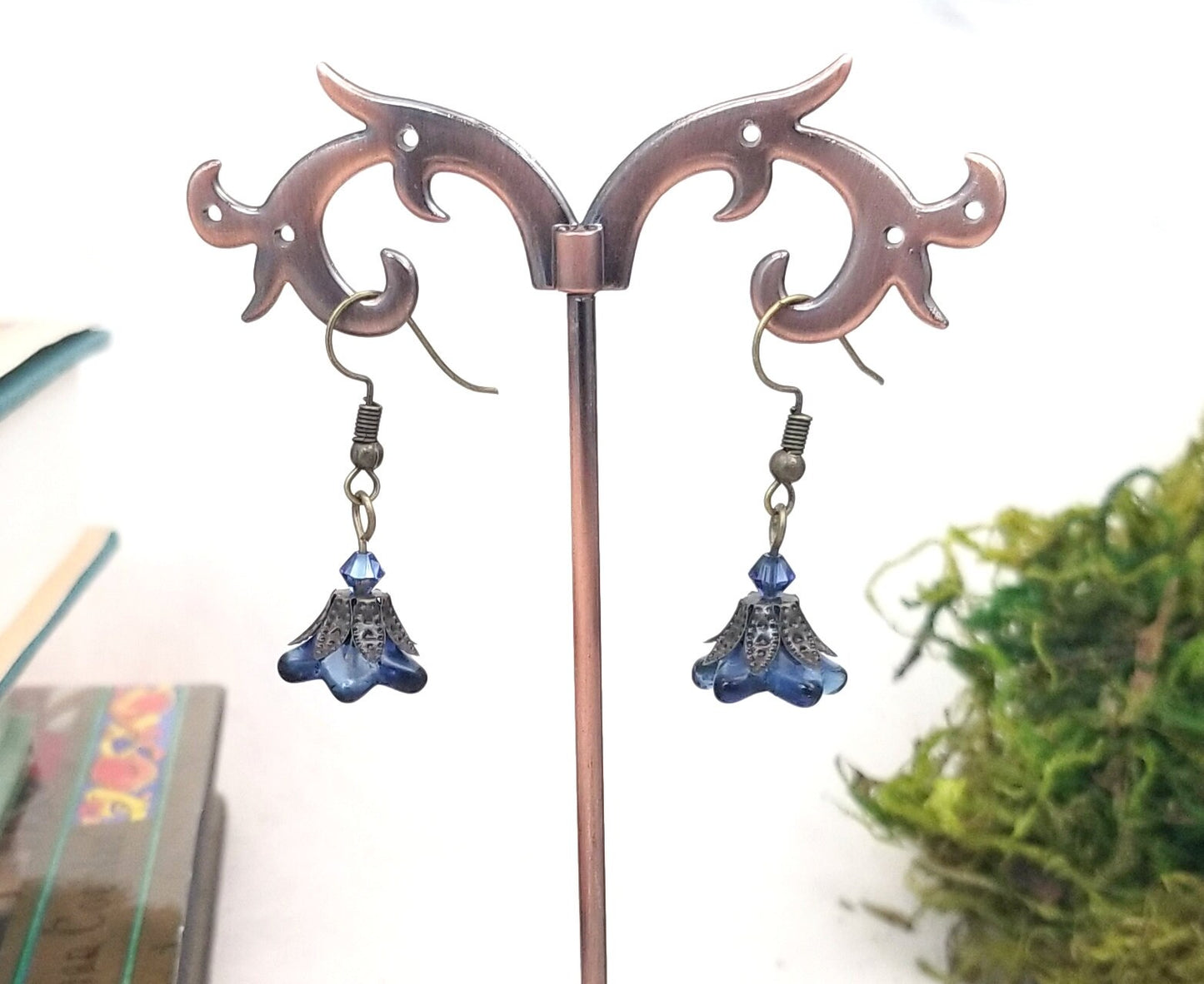 Glass Flower Earrings in Montana Sapphire Blue, Wedding, Bridesmaid, Art Nouveau, Belle Époque, Renaissance, Garden, Choice of Closure Types