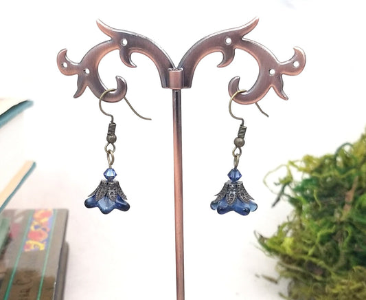 Glass Flower Earrings in Montana Sapphire Blue, Wedding, Bridesmaid, Art Nouveau, Belle Époque, Renaissance, Garden, Choice of Closure Types
