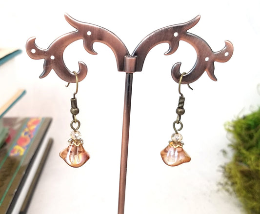 Glass Flower Earrings in Light Peach/Brown, Wedding, Bridesmaid, Art Nouveau, Belle Époque, Renaissance, Garden, Choice of Closure Types