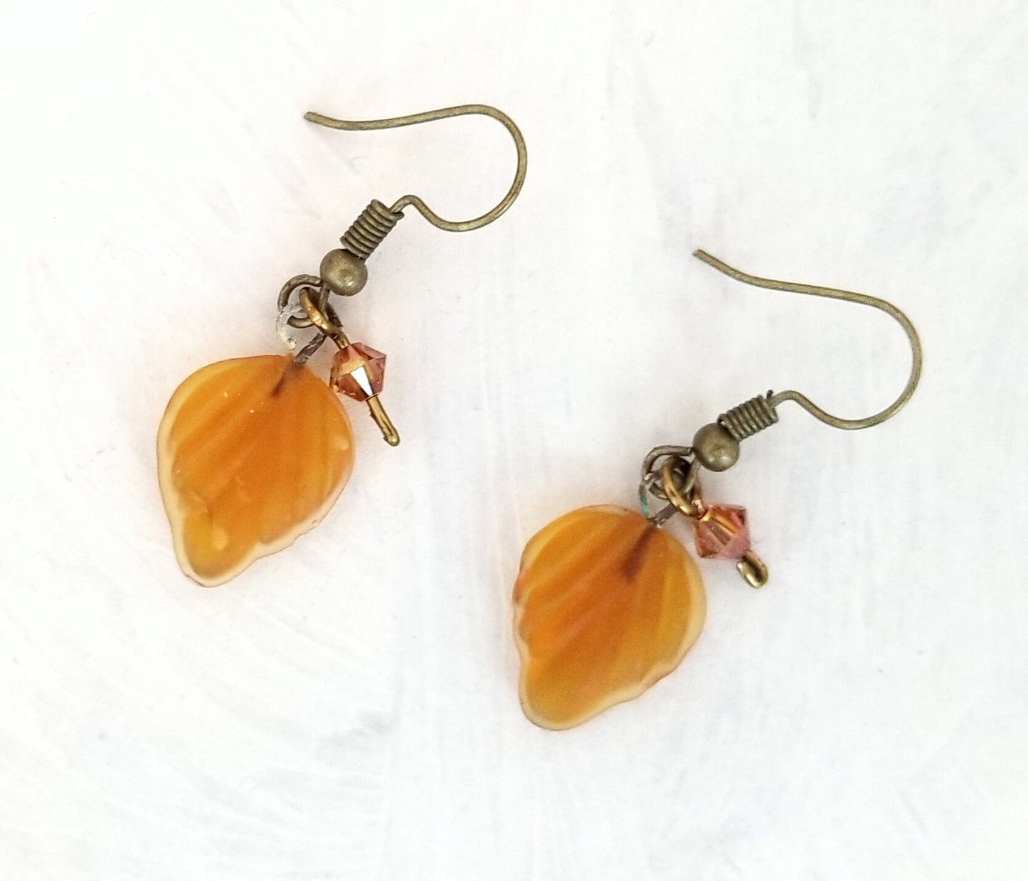Small Glass Leaf Earrings in Frosted Light Brown, Wedding, Bridesmaid, Art Nouveau, Renaissance, Forest, Choice of Closure Types