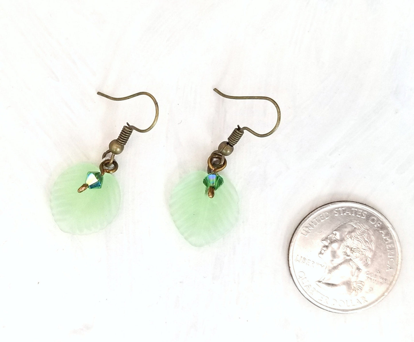 Medium Glass Leaf Earrings in Frosted Light Green, Wedding, Bridesmaid, Art Nouveau, Renaissance, Forest, Choice of Closure Types