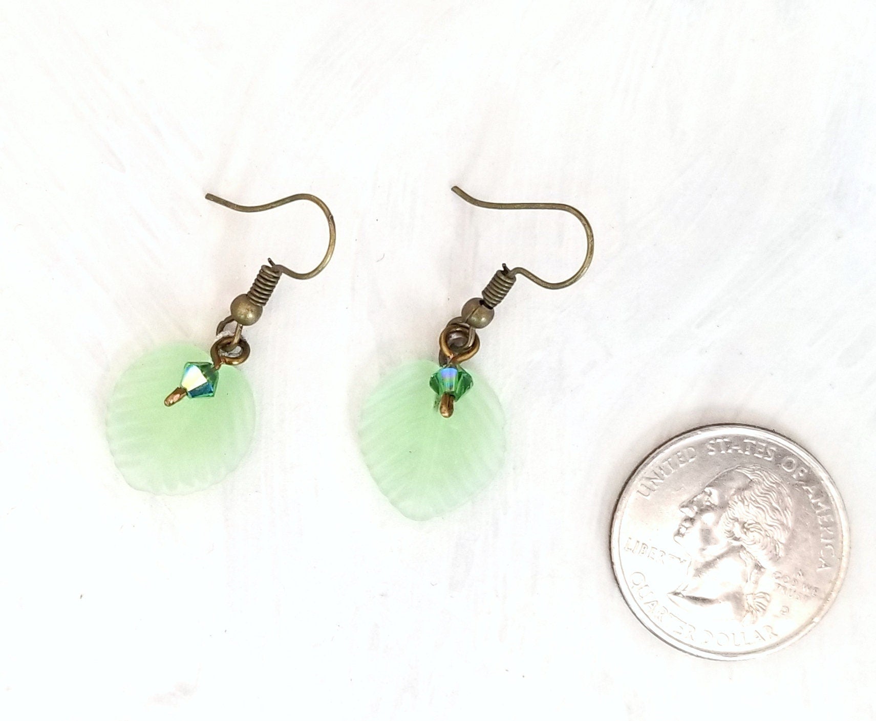 Medium Glass Leaf Earrings in Frosted Light Green, Wedding, Bridesmaid, Art Nouveau, Renaissance, Forest, Choice of Closure Types