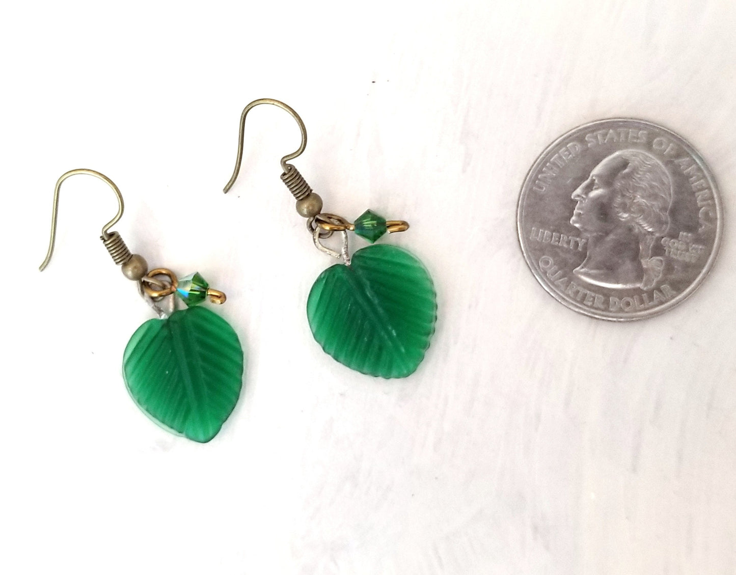 Medium Glass Leaf Earrings in Frosted Green, Wedding, Bridesmaid, Art Nouveau, Renaissance, Forest, Choice of Closure Types