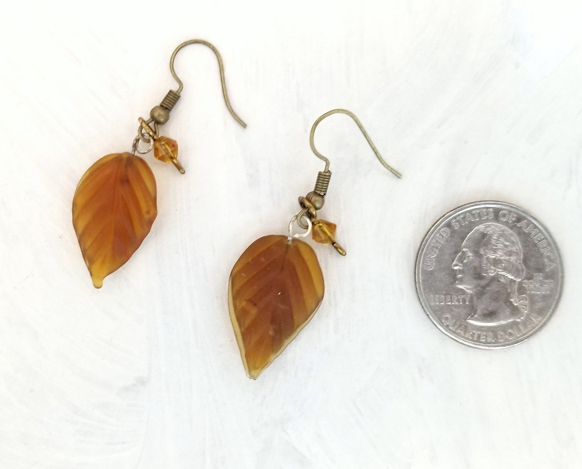Long Glass Leaf Earrings in Frosted Brown, Wedding, Bridesmaid, Art Nouveau, Belle Époque, Renaissance, Forest, Choice of Closure Types