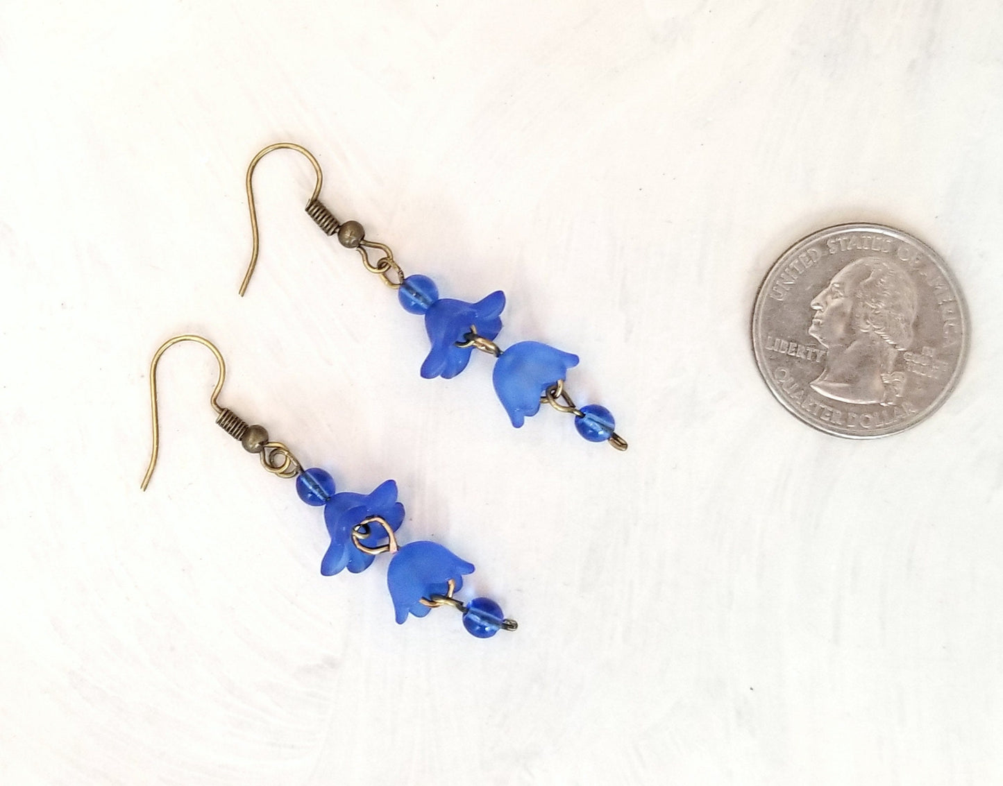 3-Tier Lucite Flower Earrings in Aqua Blue, Wedding, Bridesmaid, Art Nouveau, Belle Époque, Renaissance, Garden, Choice of Metals, Closures