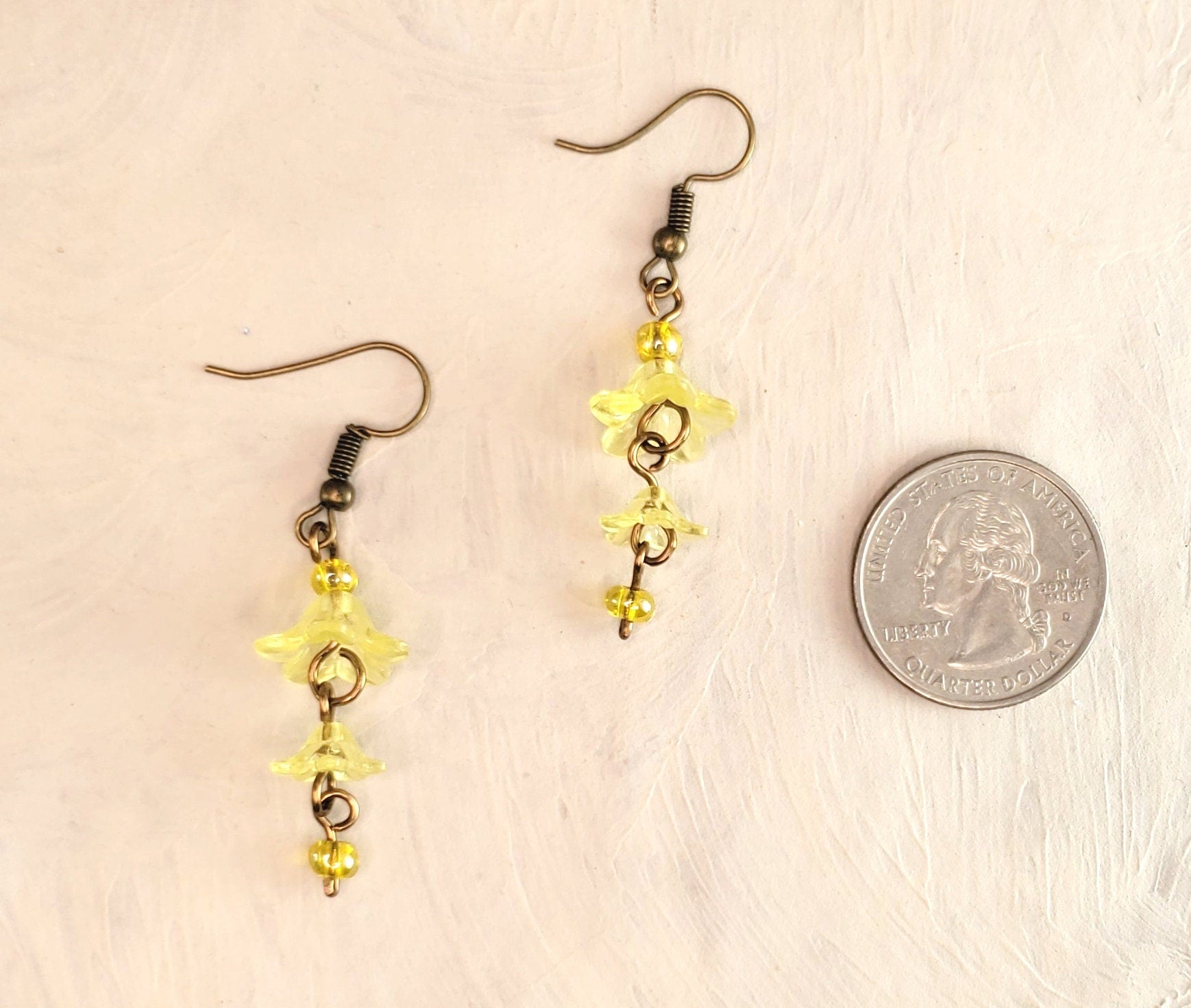 3-Tier Lucite Flower Earrings in Yellow, Wedding, Bridesmaid, Art Nouveau, Belle Époque, Renaissance, Garden, Choice of Metals, Closures