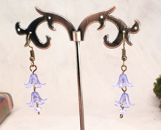 3-Tier Lucite Flower Earrings in Light Purple, Wedding, Bridesmaid, Art Nouveau, Belle Époque, Renaissance, Garden, Choice of Metals/Closure