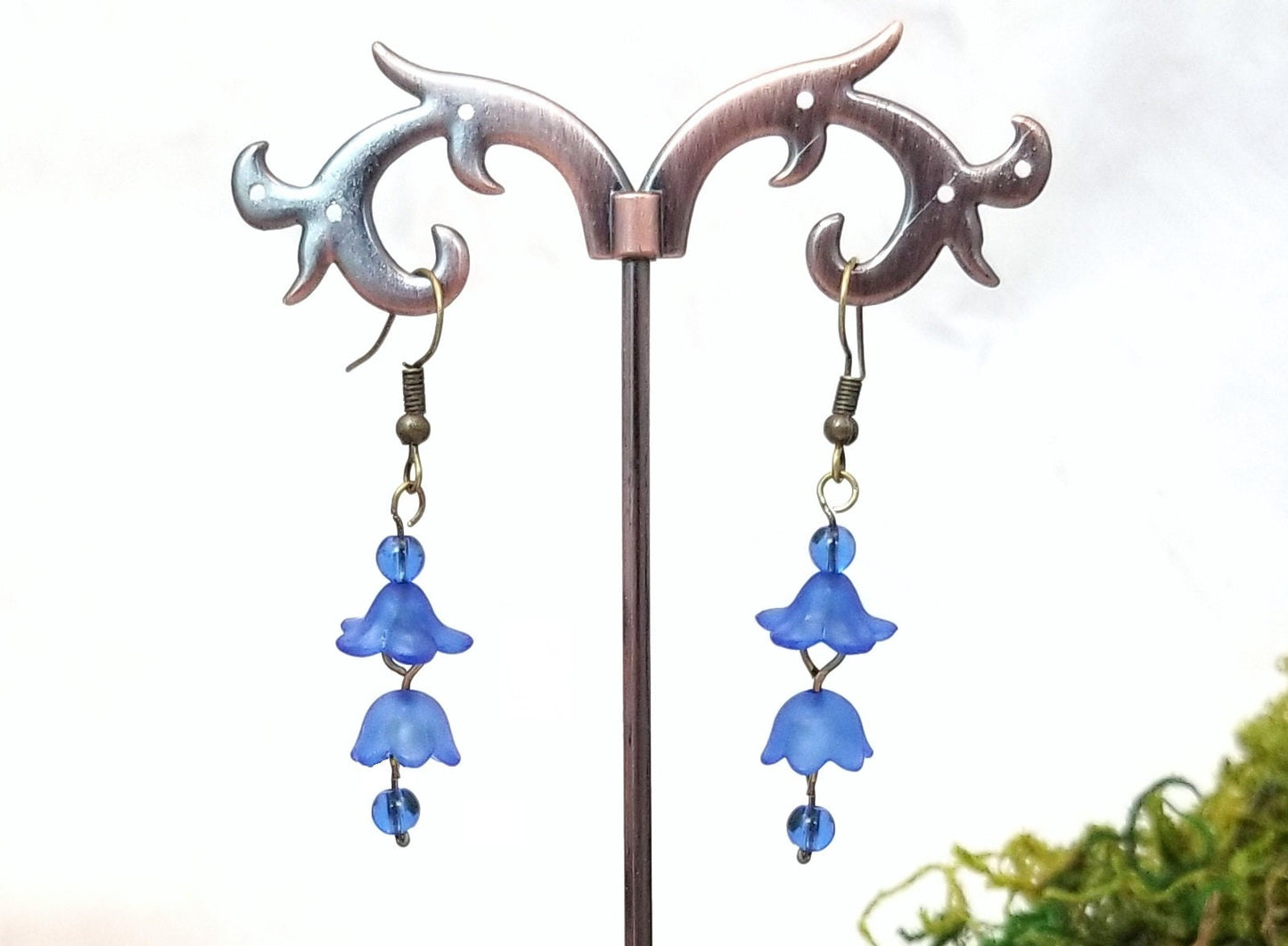 3-Tier Lucite Flower Earrings in Aqua Blue, Wedding, Bridesmaid, Art Nouveau, Belle Époque, Renaissance, Garden, Choice of Metals, Closures