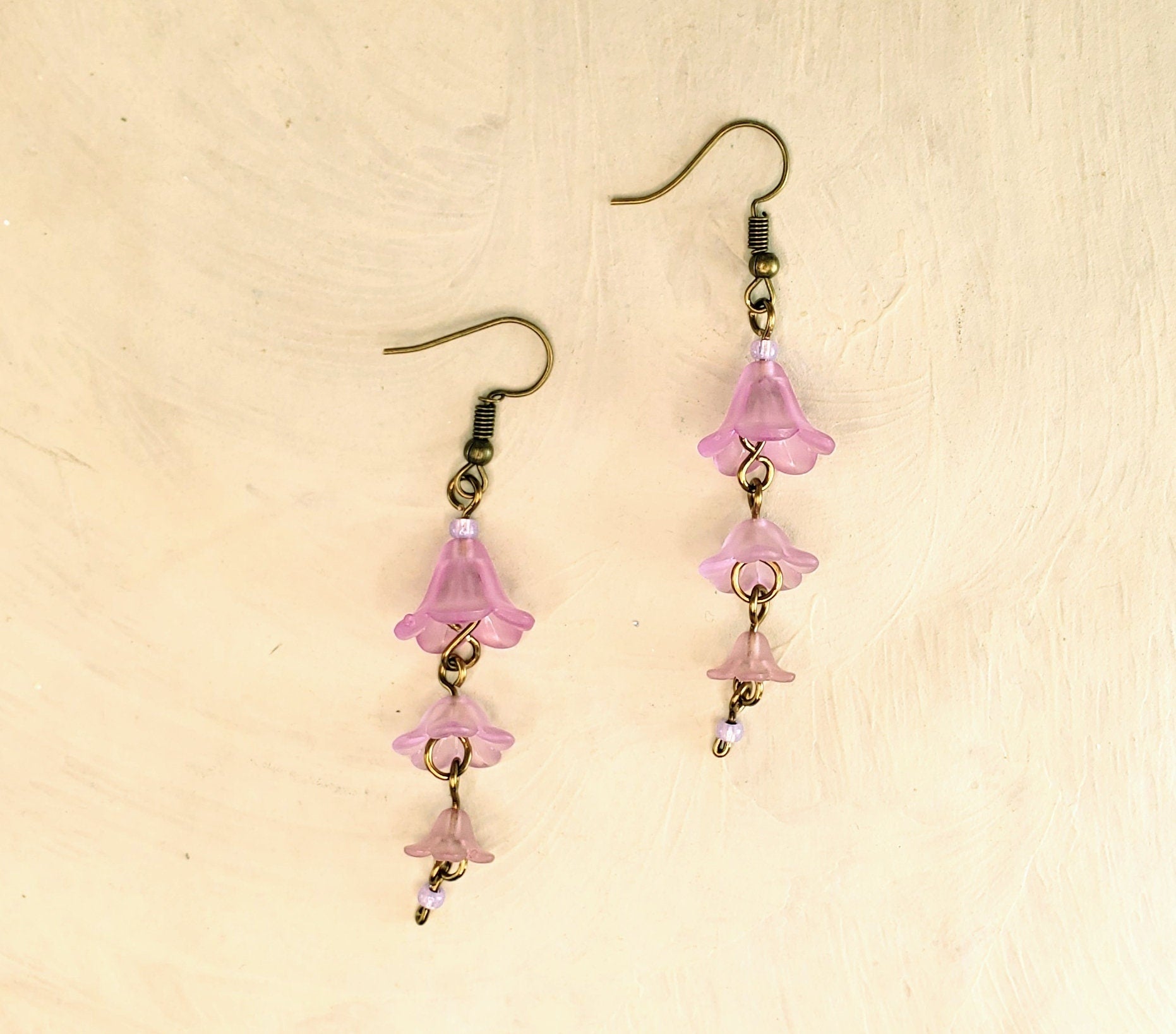 4-Tier Lucite Flower Earrings in Light Pink, Wedding, Bridesmaid, Art Nouveau, Belle Époque, Renaissance, Garden, Choice of Metals, Closures