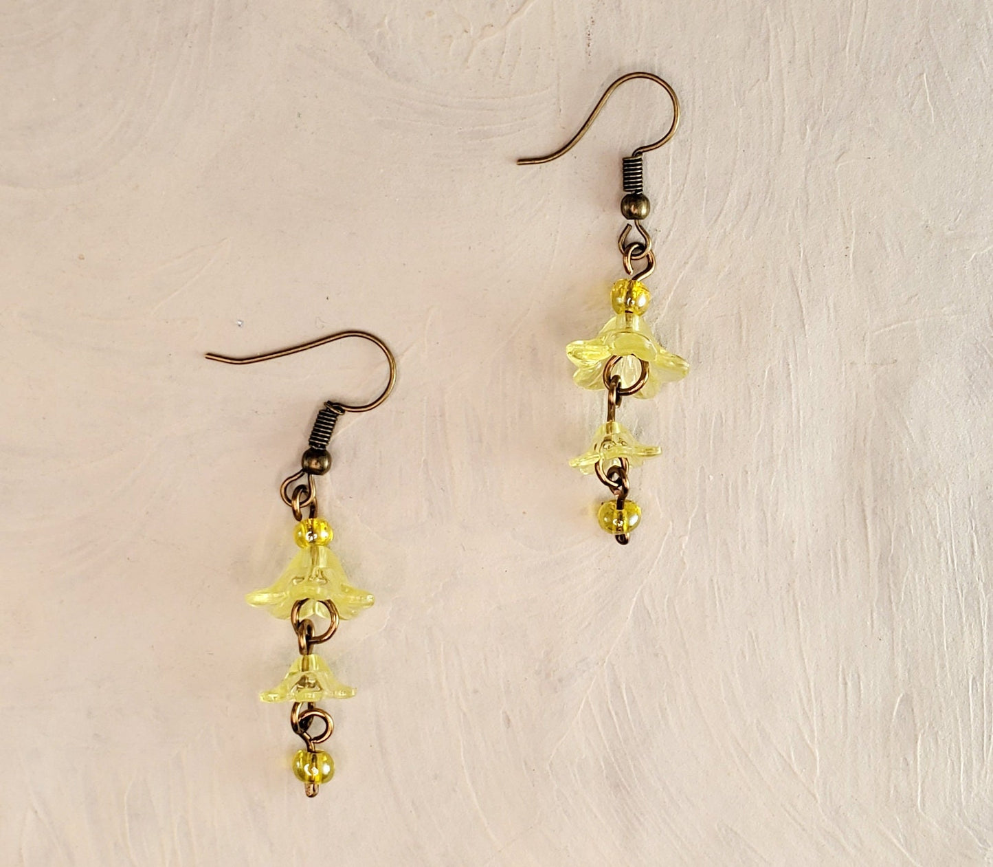 3-Tier Lucite Flower Earrings in Yellow, Wedding, Bridesmaid, Art Nouveau, Belle Époque, Renaissance, Garden, Choice of Metals, Closures