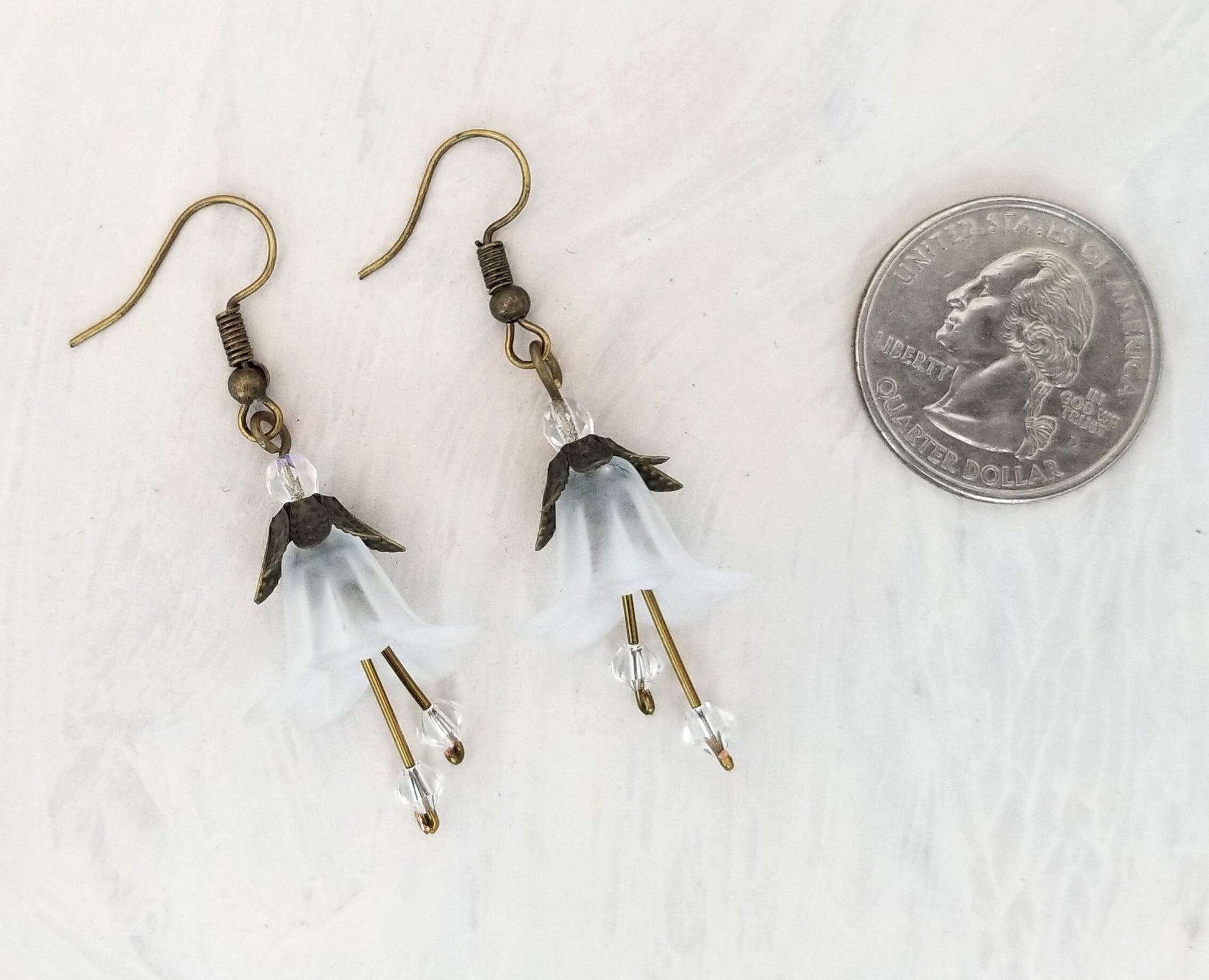 Elegant Lucite Flower Drop Earrings in White, Wedding, Bridesmaid, Art Nouveau, Belle Époque, Renaissance, Garden, Choice of Metals/Closures