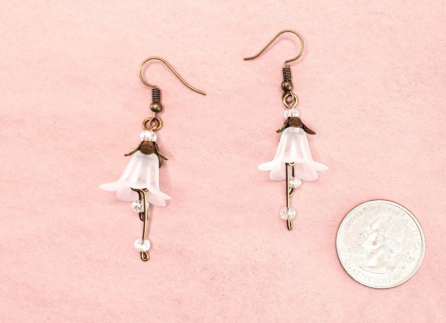 Elegant Lucite Flower Drop Earrings in White, Wedding, Bridesmaid, Art Nouveau, Belle Époque, Renaissance, Garden, Choice of Metals/Closures