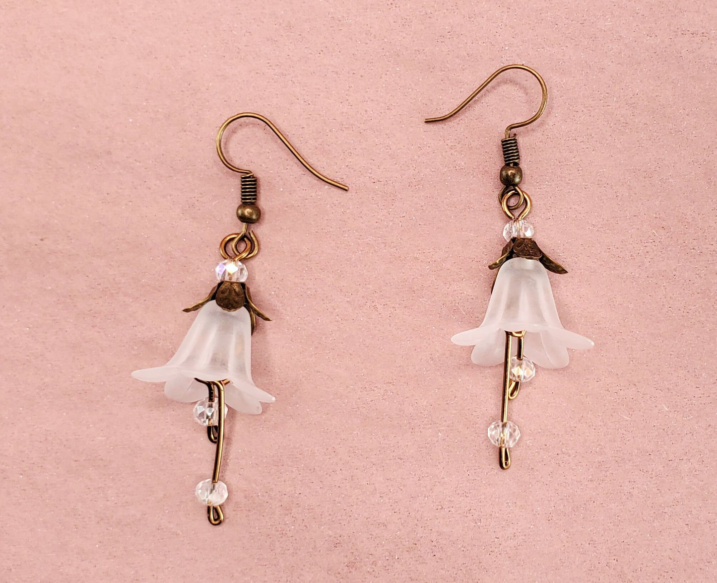 Elegant Lucite Flower Drop Earrings in White, Wedding, Bridesmaid, Art Nouveau, Belle Époque, Renaissance, Garden, Choice of Metals/Closures