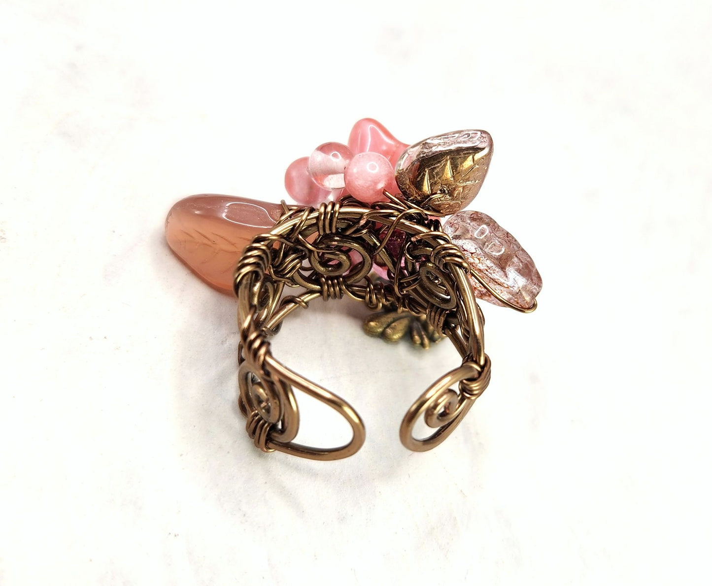 Fairytale Forest Fantasy Floral Ring in Antique Pink Renaissance Adjustable Wire