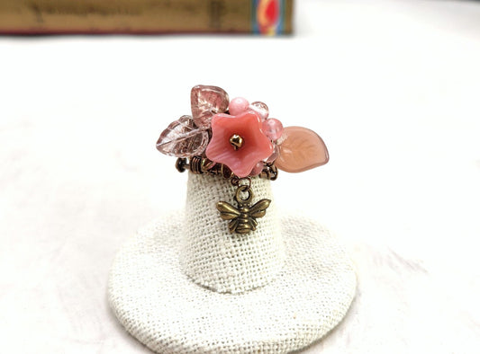 Fairytale Forest Fantasy Floral Ring in Antique Pink Renaissance Adjustable Wire