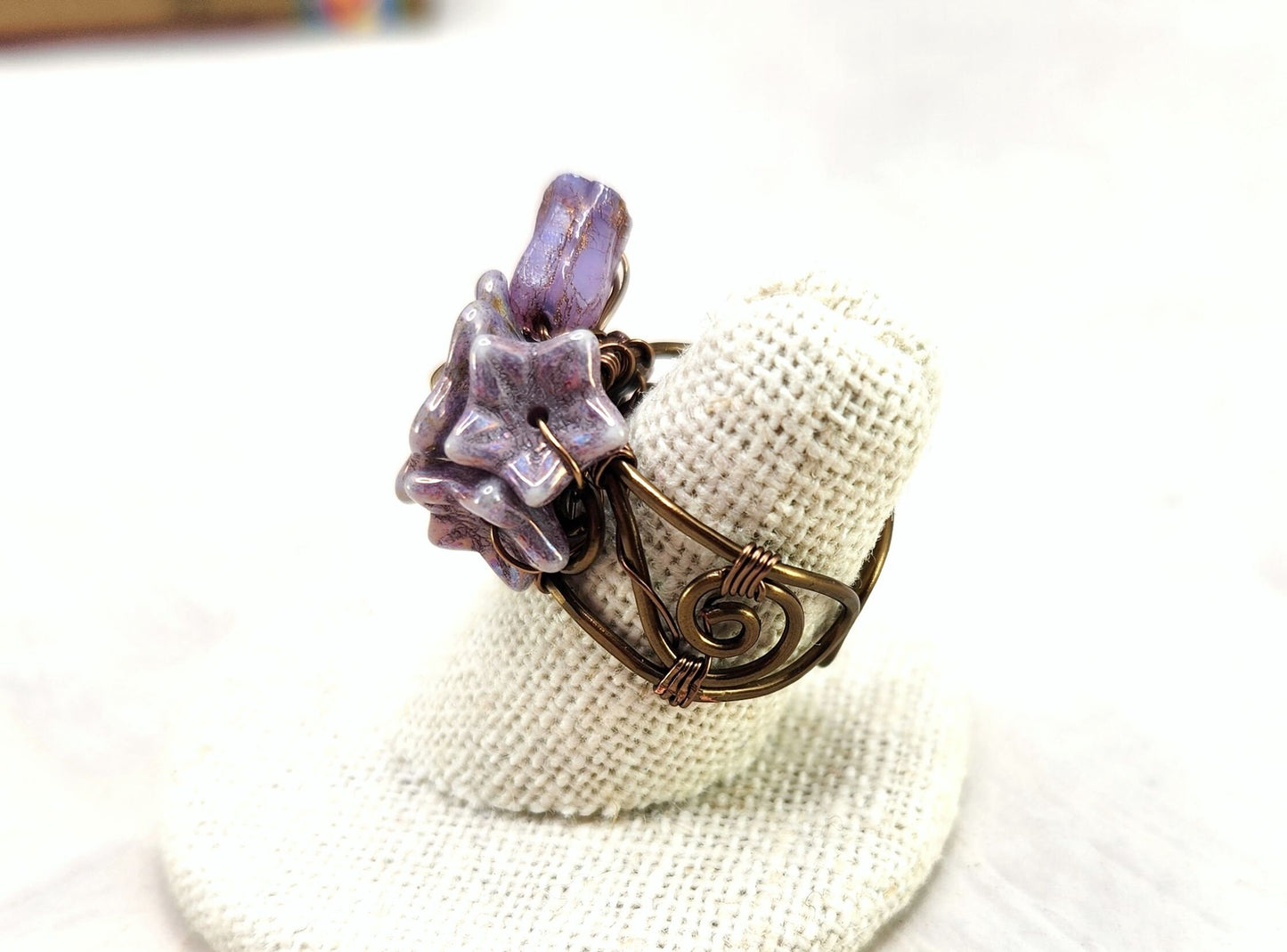 Fairytale Forest Fantasy Floral Ring in Purple Tulip Renaissance Adjustable Wire