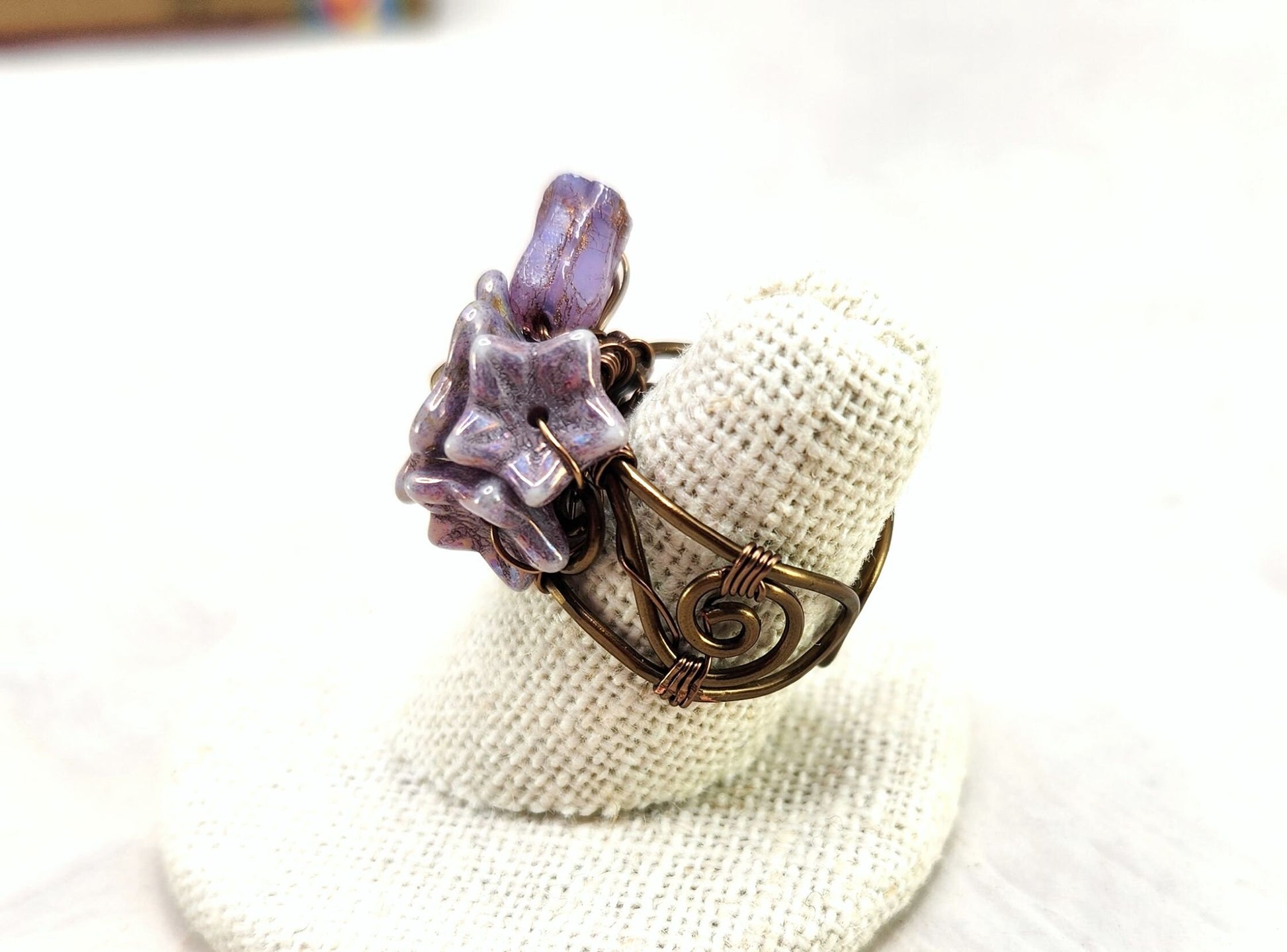 Fairytale Forest Fantasy Floral Ring in Purple Tulip Renaissance Adjustable Wire