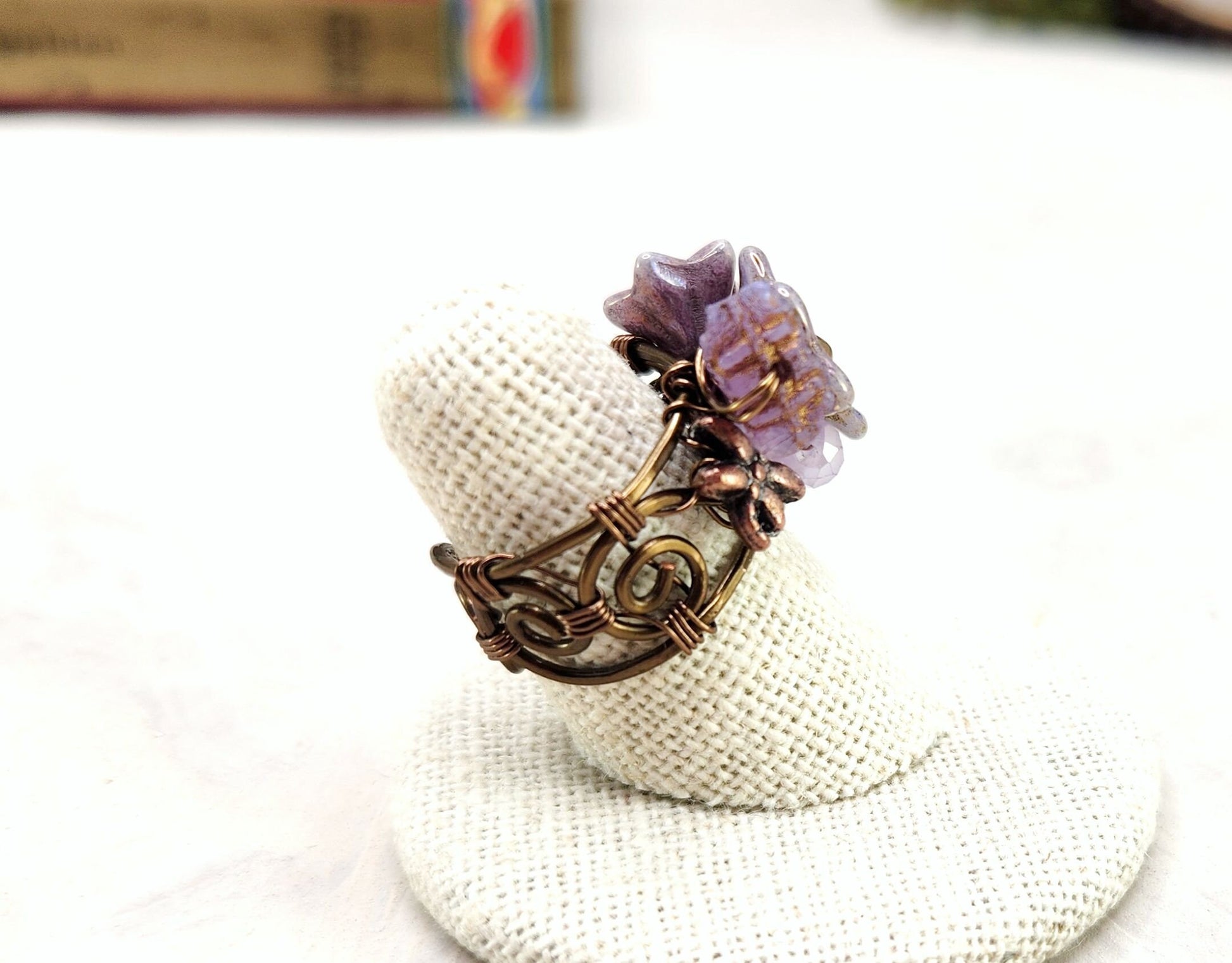 Fairytale Forest Fantasy Floral Ring in Purple Tulip Renaissance Adjustable Wire