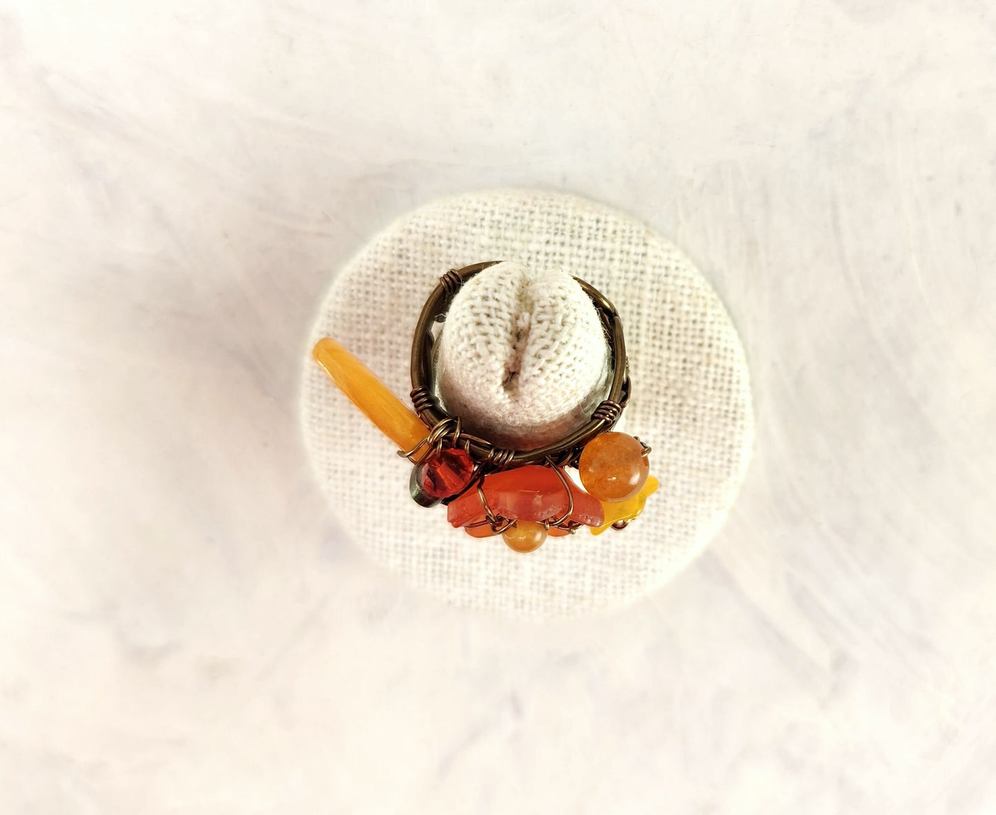 Fairytale Forest Fantasy Floral Ring in Orange with Celtic Heart Renaissance Adjustable Wire