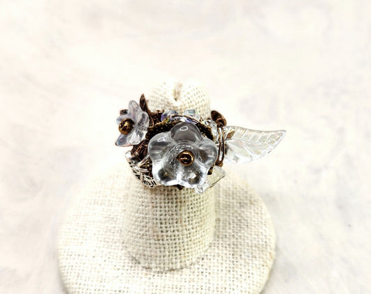 Fairytale Forest Fantasy Floral Ring in Clear Renaissance Adjustable Wire