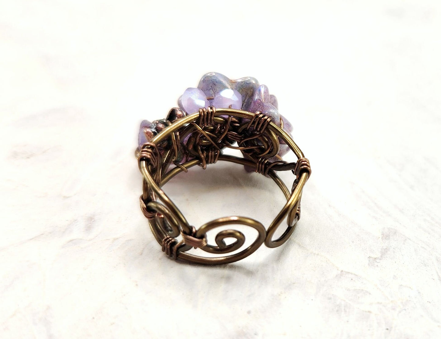 Fairytale Forest Fantasy Floral Ring in Purple Tulip Renaissance Adjustable Wire