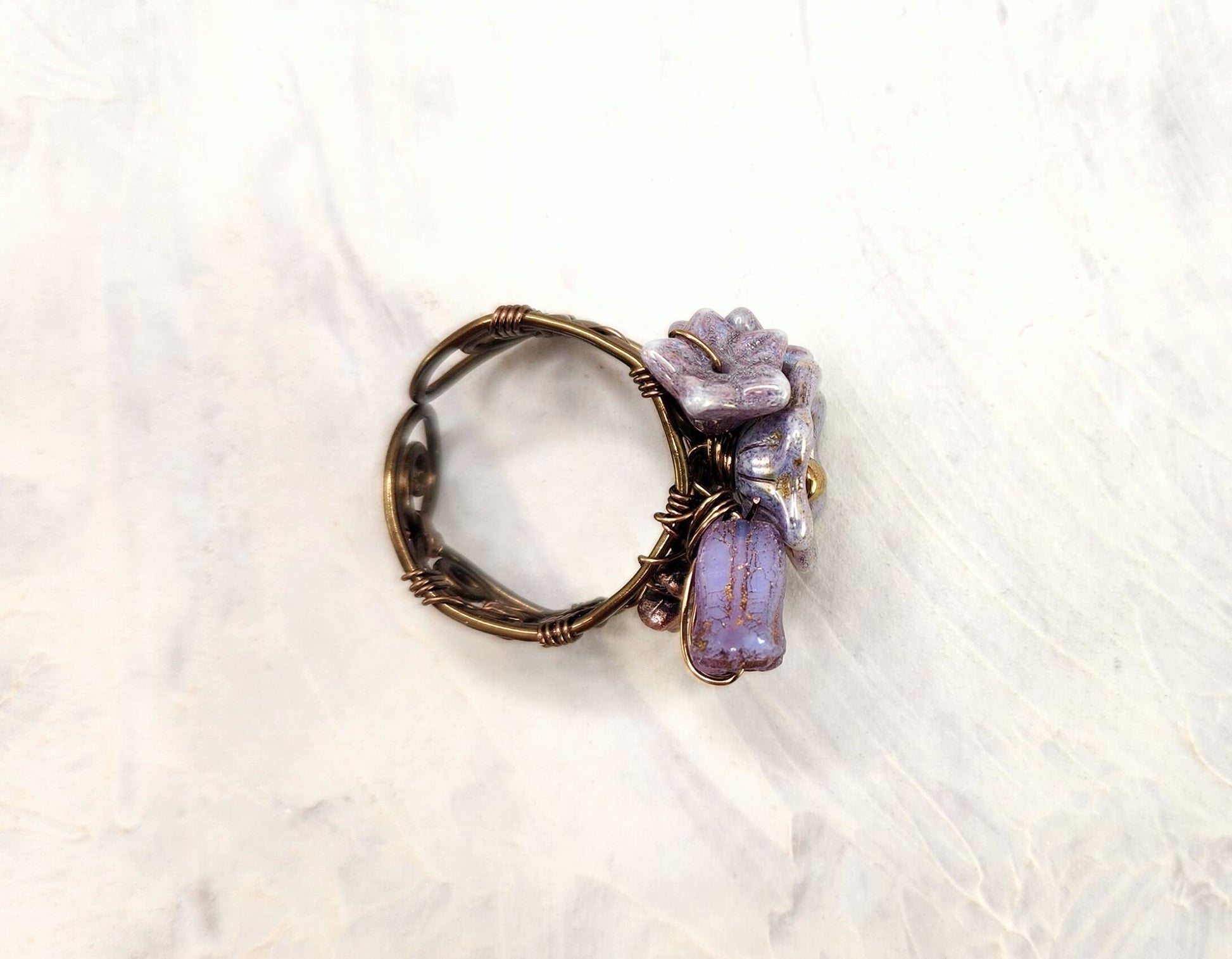 Fairytale Forest Fantasy Floral Ring in Purple Tulip Renaissance Adjustable Wire