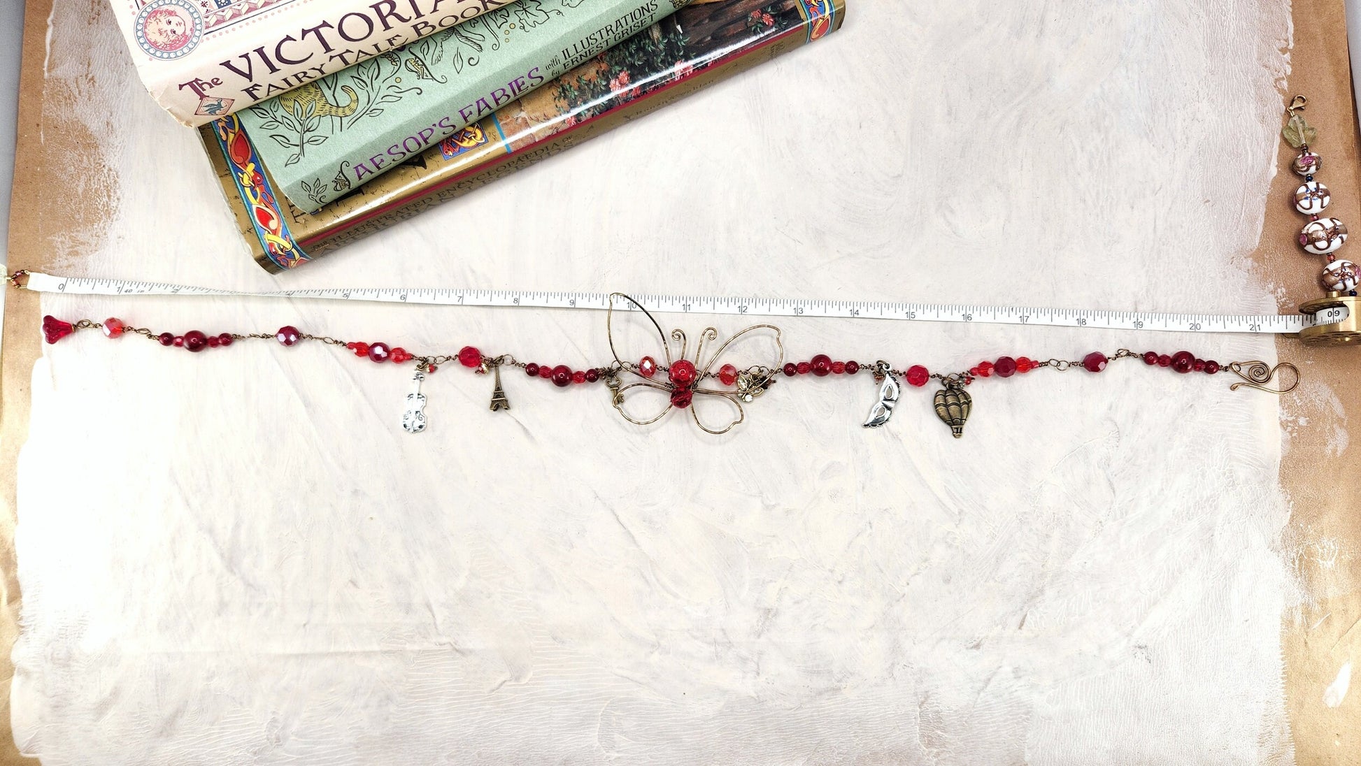 Fairytale Forest Butterfly Necklace in Red Renaissance Adjustable Length Fantasy Woodland