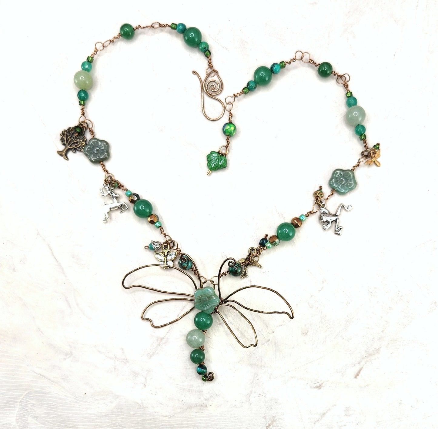 Fairytale Forest Dragonfly Necklace in Green Renaissance Adjustable Length Fantasy Woodland