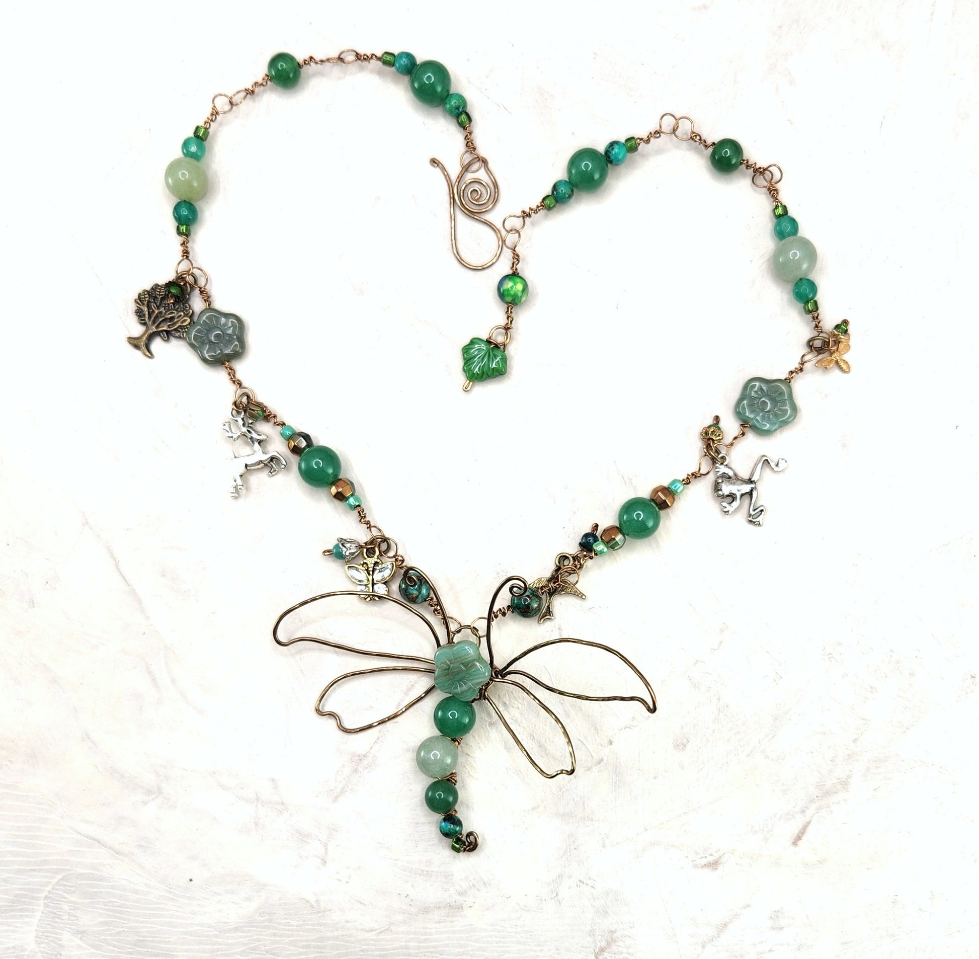 Fairytale Forest Dragonfly Necklace in Green Renaissance Adjustable Length Fantasy Woodland