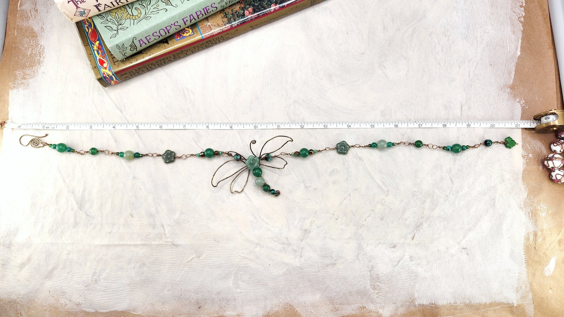 Fairytale Forest Dragonfly Necklace in Green Renaissance Adjustable Length Fantasy Woodland