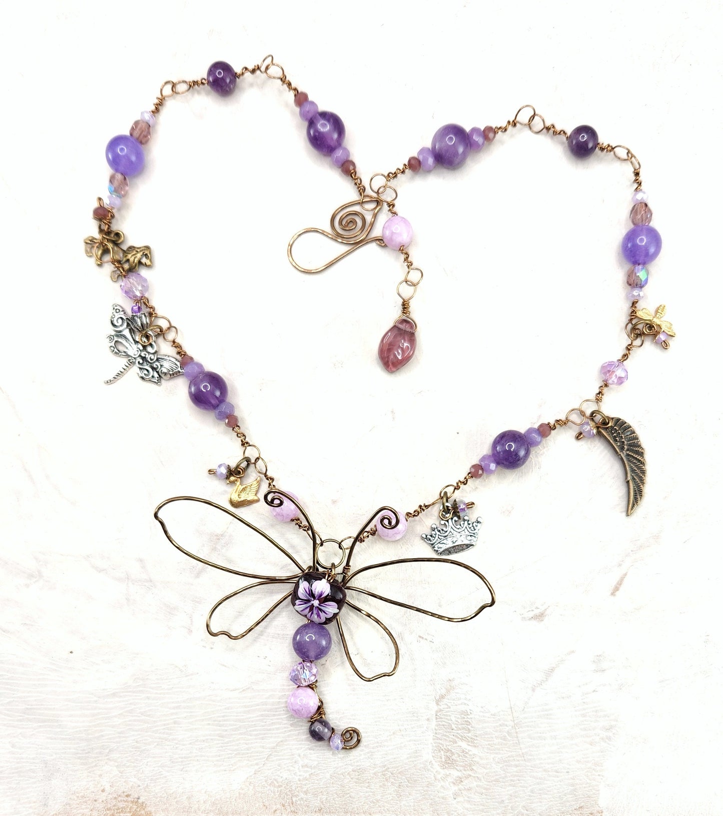 Fairytale Forest Dragonfly Necklace in Purple Renaissance Adjustable Length Fantasy Woodland